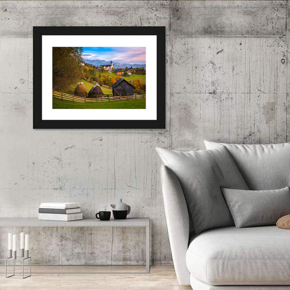 Romanian Autumn Countryside Wall Art in a room, landscape