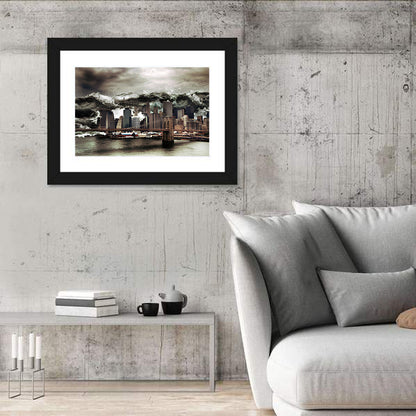 Tsunami Over Manhattan Skyline, Brooklyn Bridge Wall Art