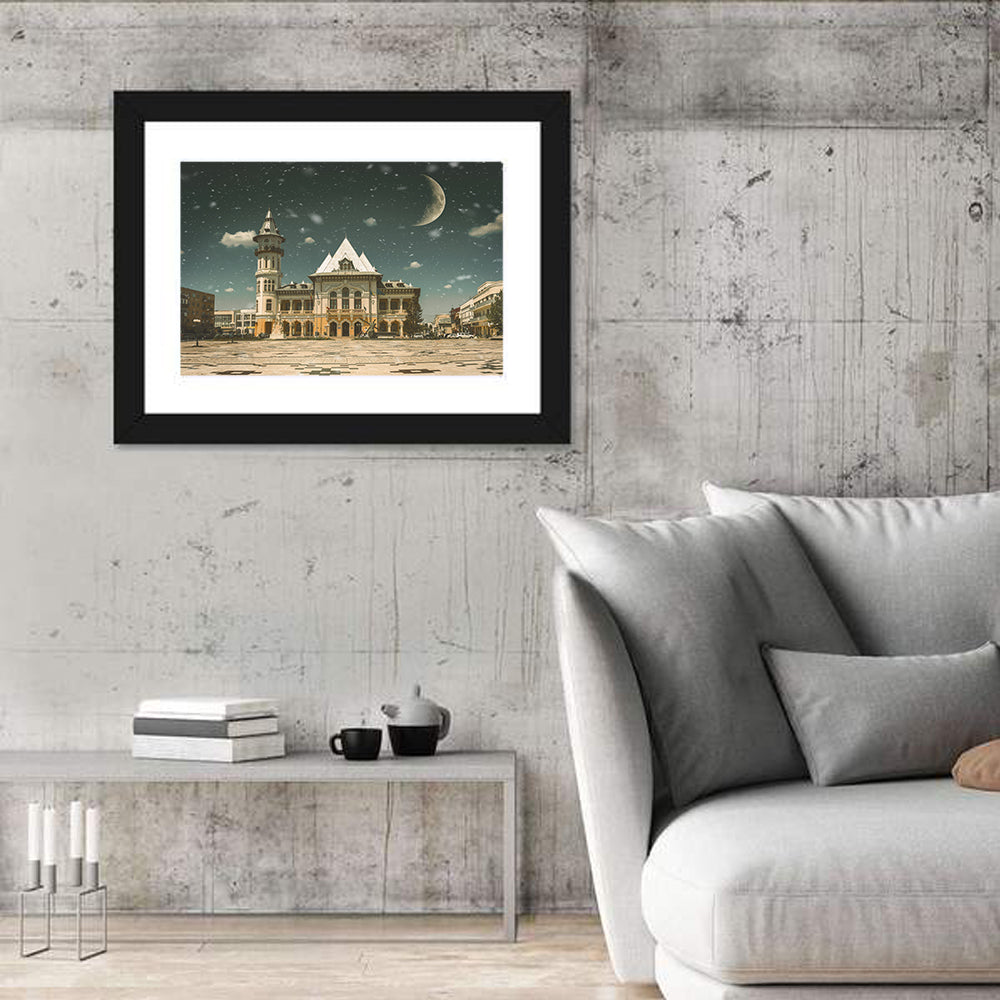 Buzău City Hall Nightscape Wall Art