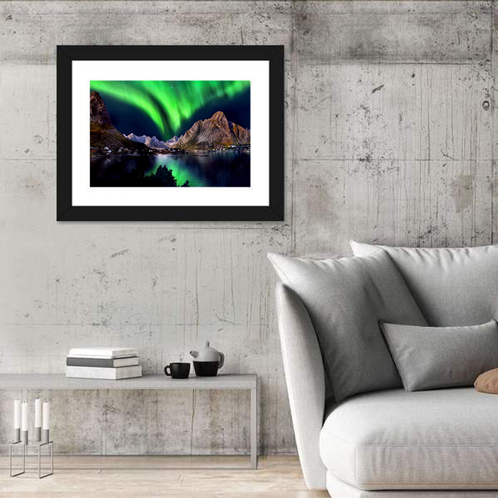 Northern Lights Over Snow Capped Mountains Wall Art
