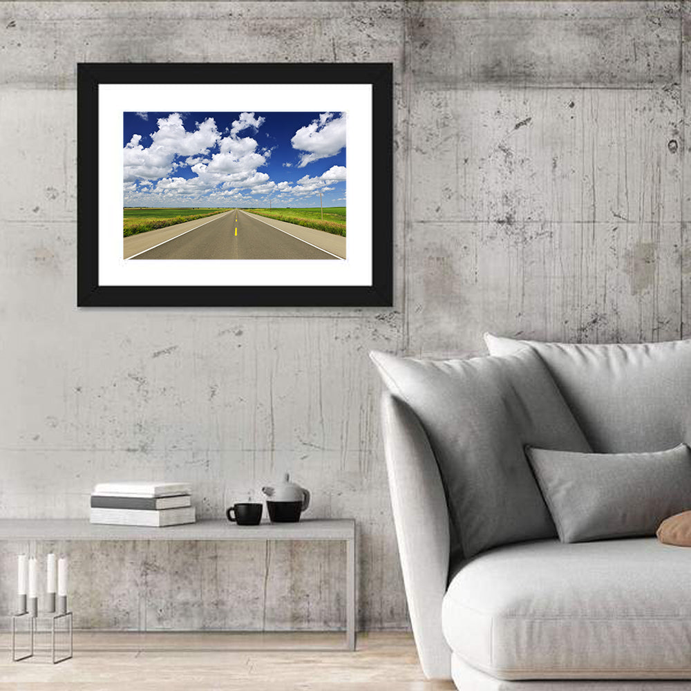 Saskatchewan Prairie Highway Wall Art in a room, landscape