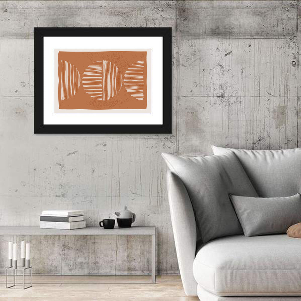 Terracotta Timelapse Circles Wall Art in a room, landscape