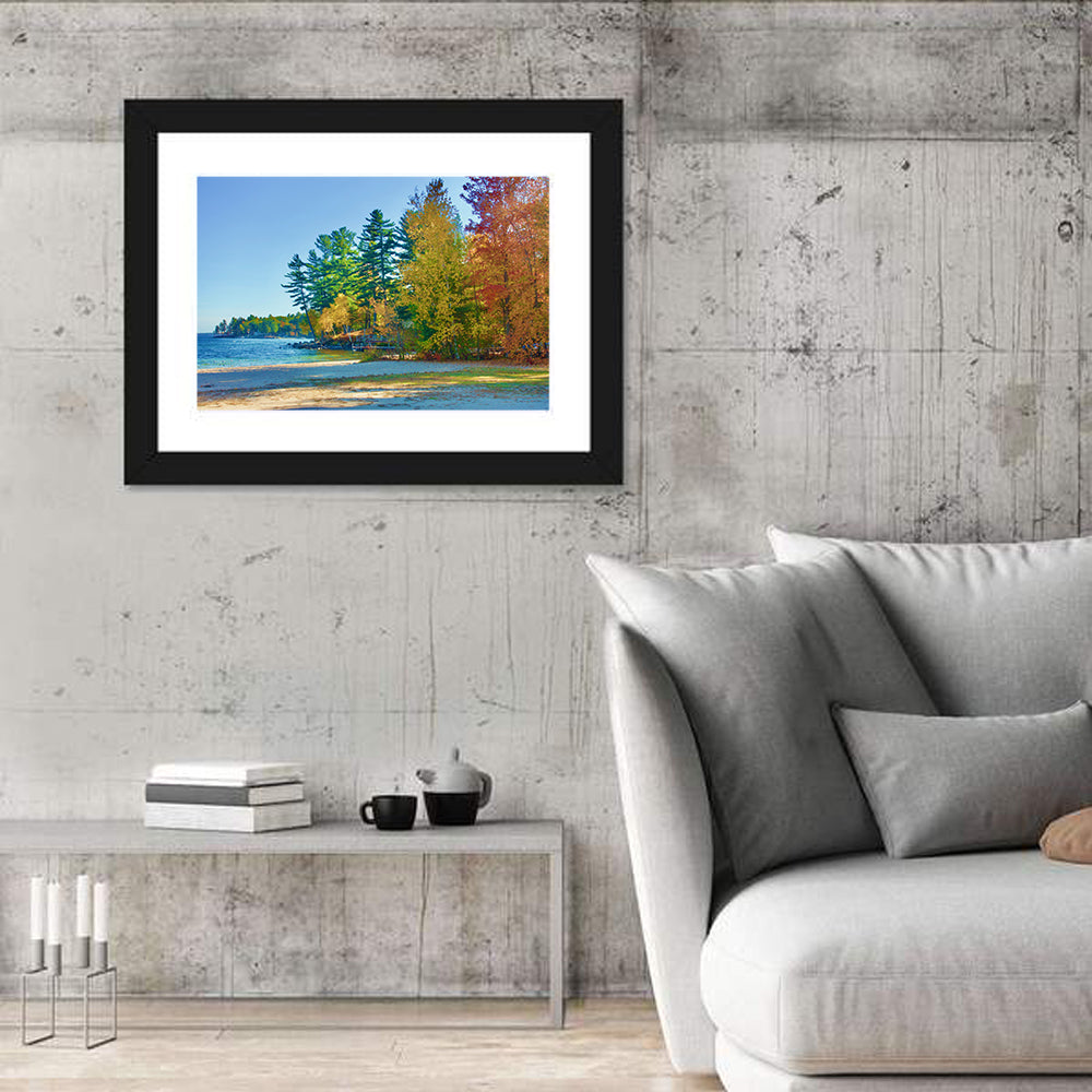 Sebago Lake Pier in Autumn Wall Art