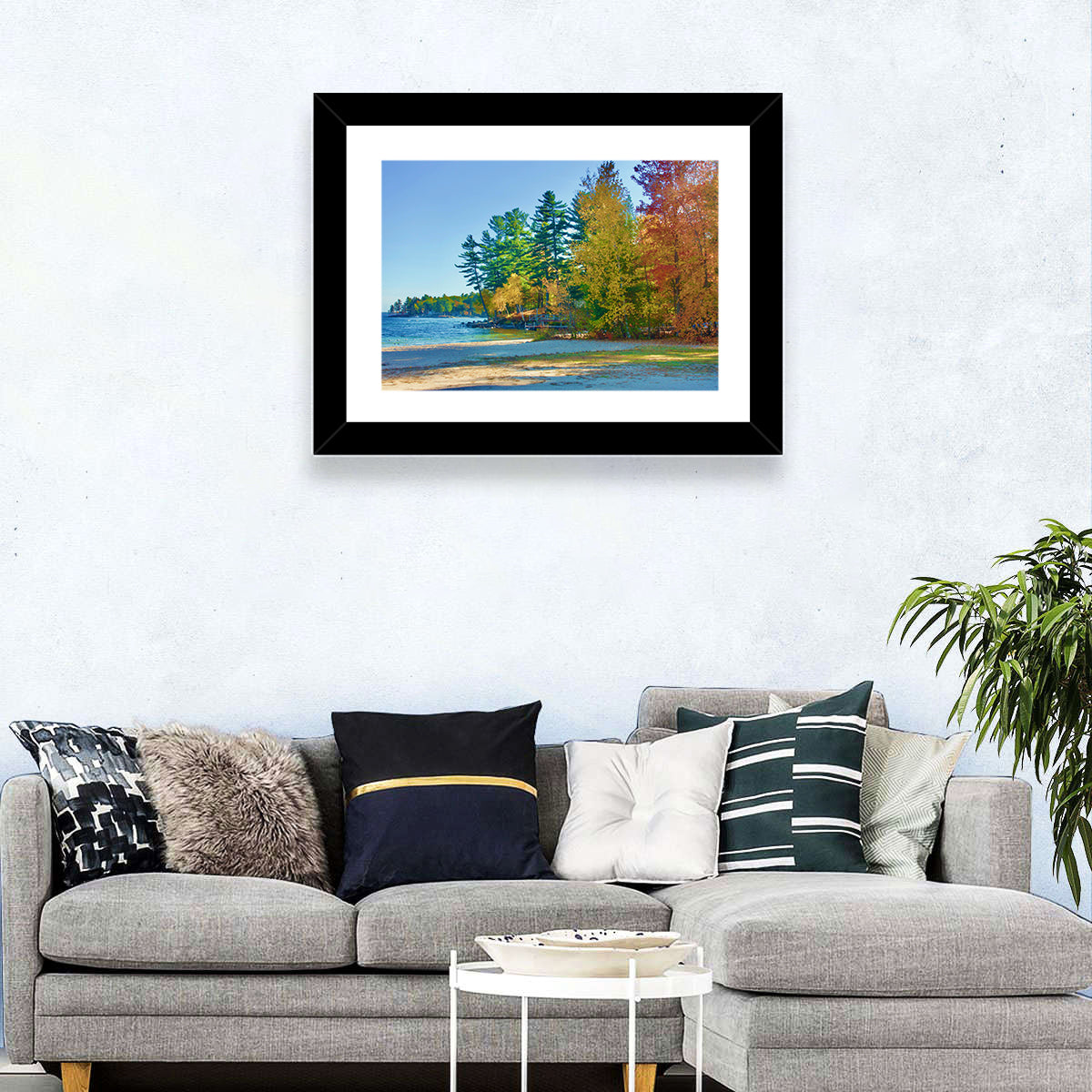 Sebago Lake Pier in Autumn Wall Art