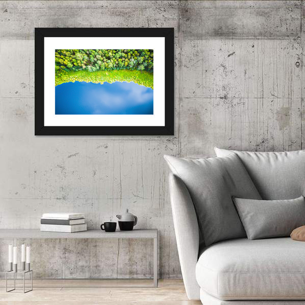 Aerial Blue Lake Over Woodland Wall Art