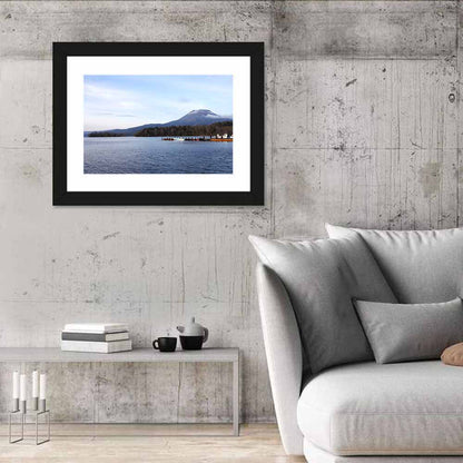 Lake Akan Pier and Snow Capped Peak Wall Art