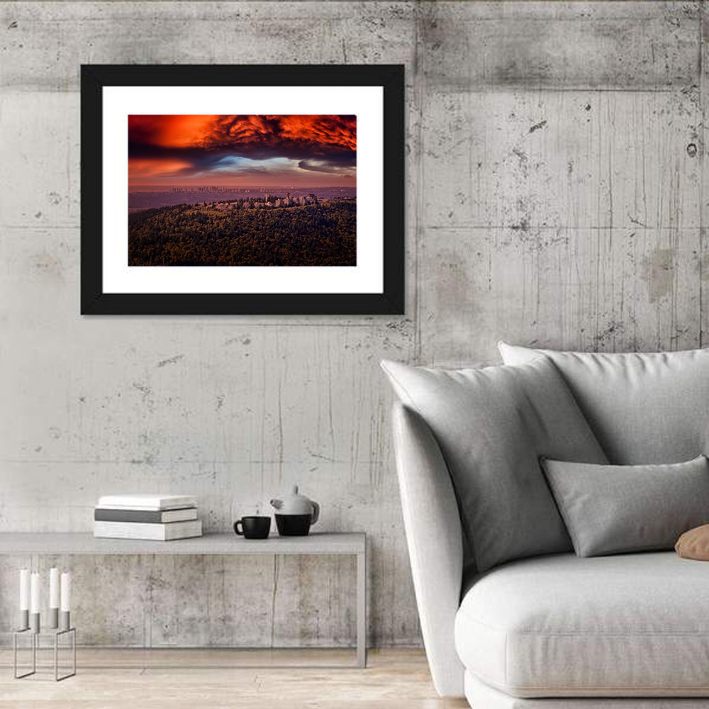 Burnaby Mountain Sunset Skyline Wall Art in a room, landscape