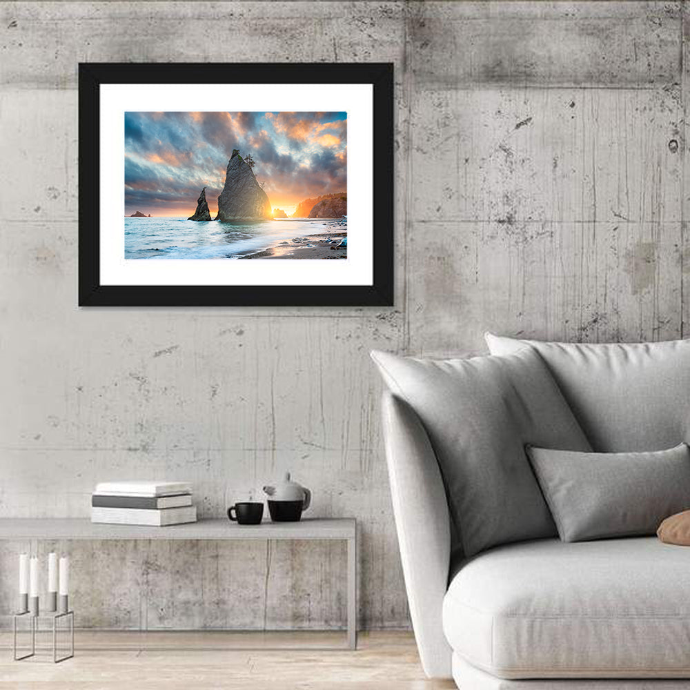 Olympic National Park Sunset Sea Stacks Wall Art in a room, landscape