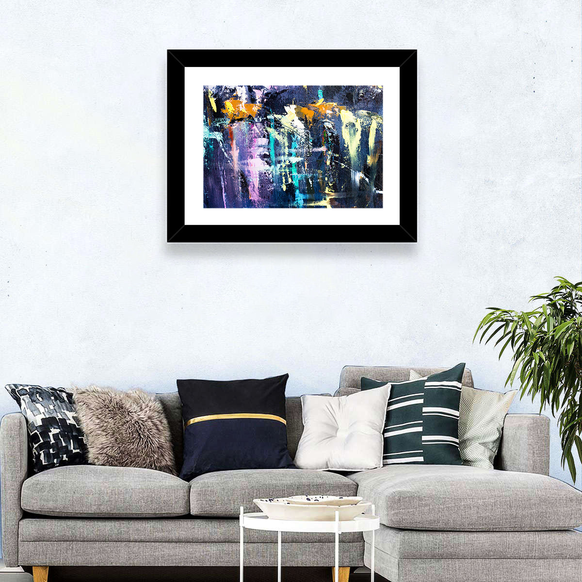 Impasto Waterfall in Blue and Purple Wall Art