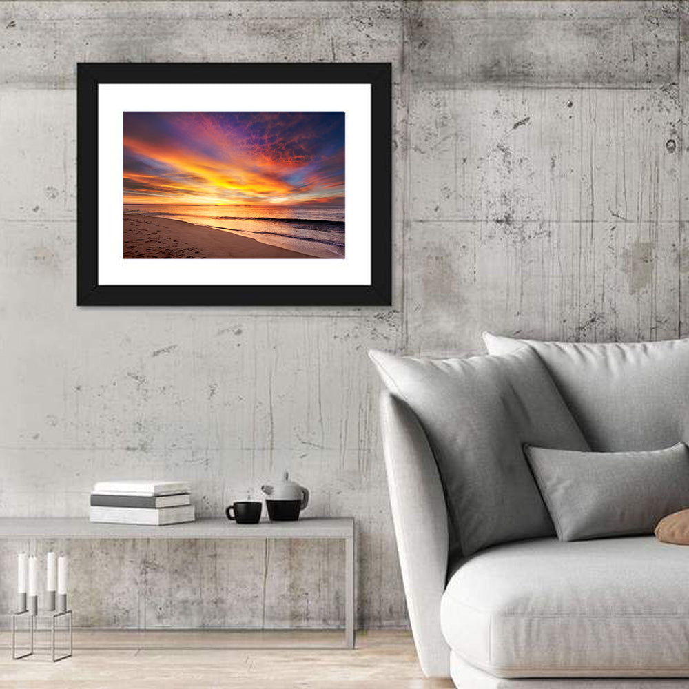Maine Beach Sunrise Wall Art in a room, landscape