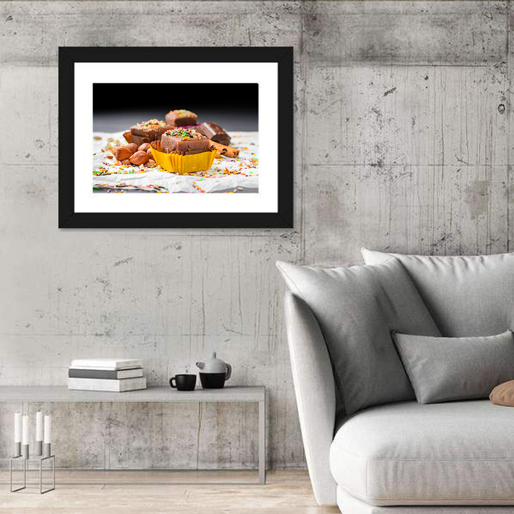 Chocolate Hazelnut Cookie Still Life Wall Art in a room, landscape