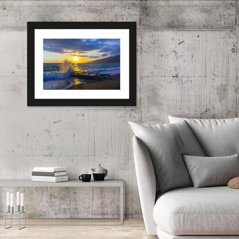 Crashing Wave at Golden Sunset Wall Art