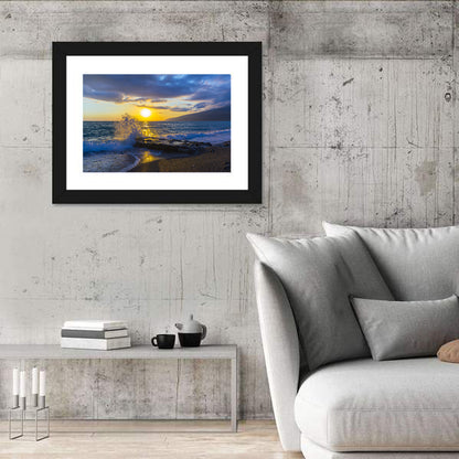 Crashing Wave at Golden Sunset Wall Art