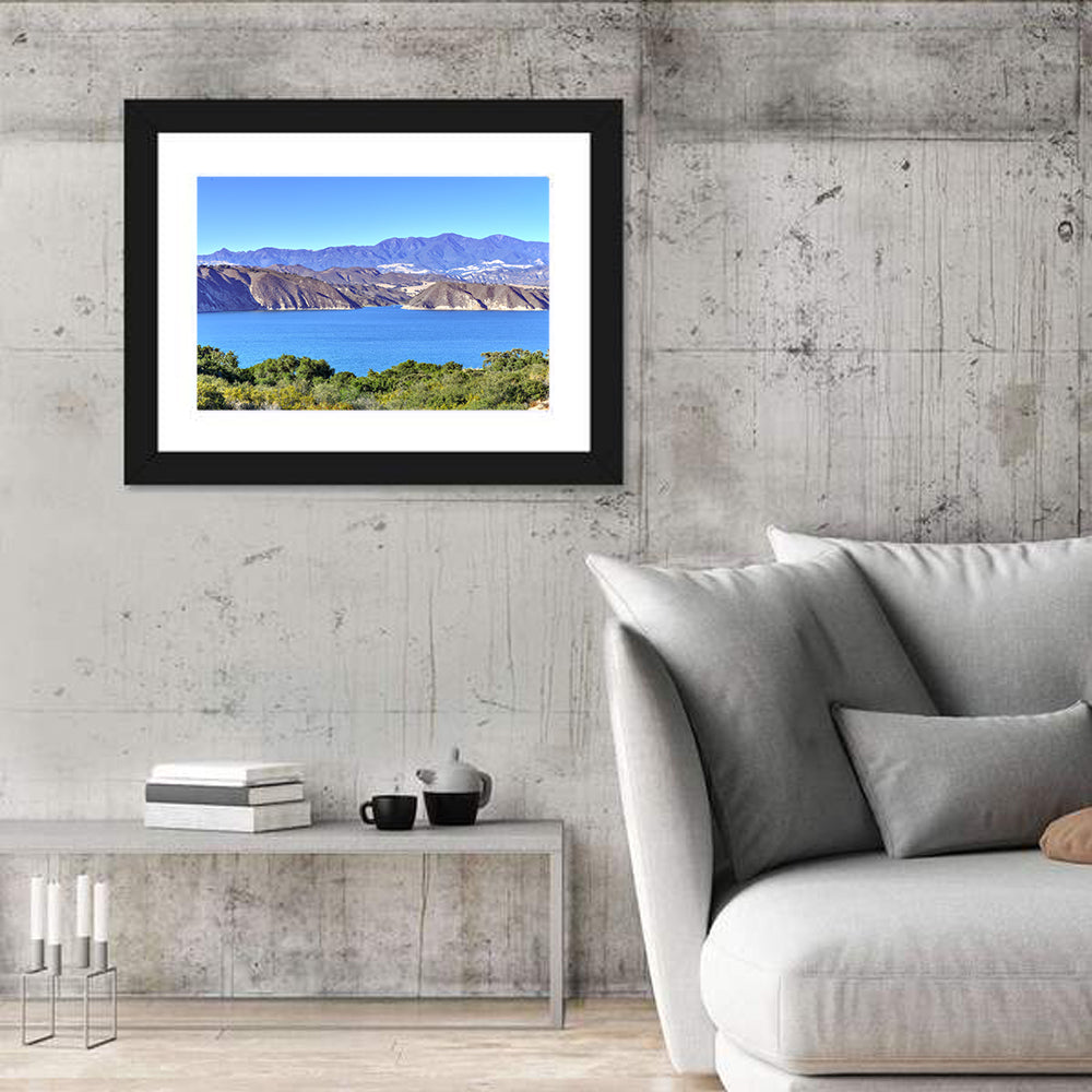 Lake Cachuma Vista Wall Art in a room, landscape