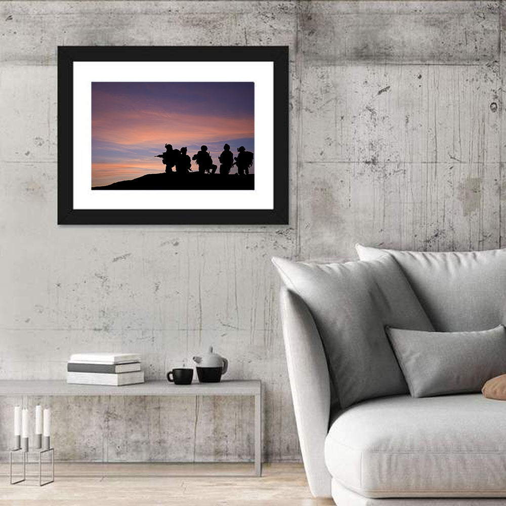 Soldiers Silhouetted at Sunset Wall Art