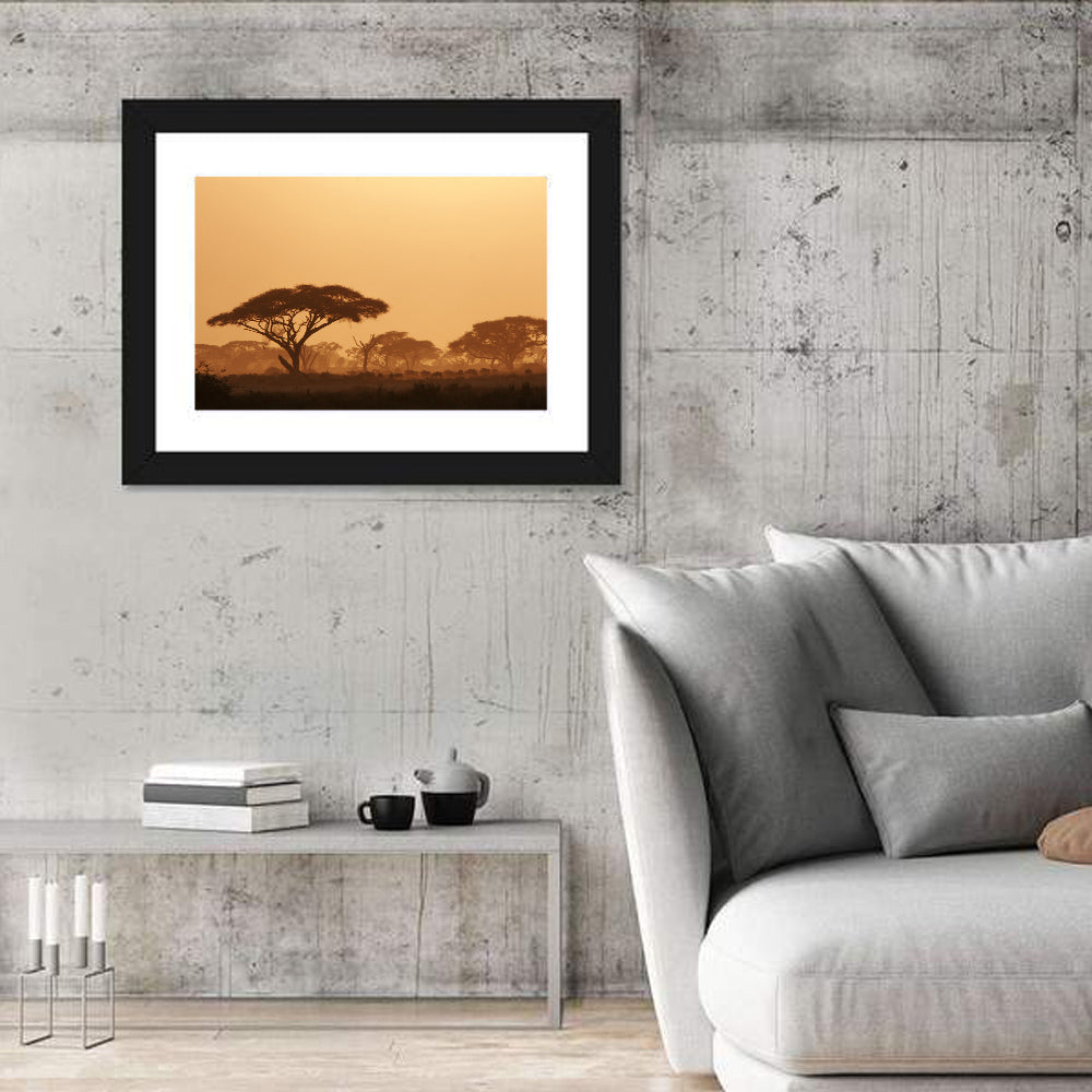 Amboseli Savanna Sunset Wall Art in a room, landscape
