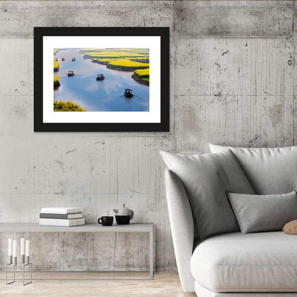 Spring River Rowboats in Rapeseed Fields Wall Art