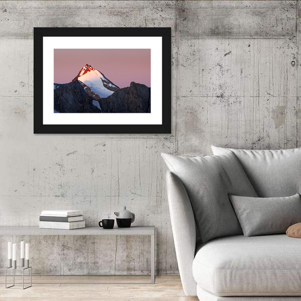 Mount Chimtarga Alpenglow Wall Art in a room, landscape