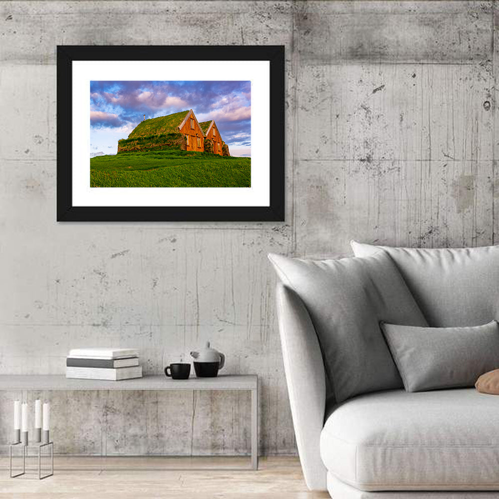 Icelandic Turf Houses at Dusk Wall Art