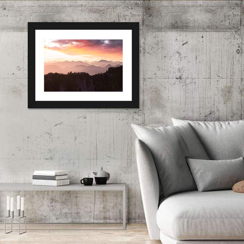 Vancouver Mountains at Sunset Wall Art in a room, landscape