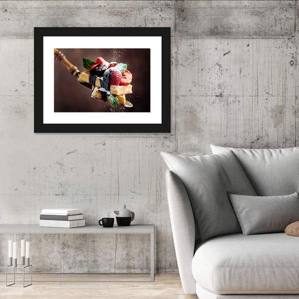 Chocolate Drizzle Waffles with Strawberries Wall Art