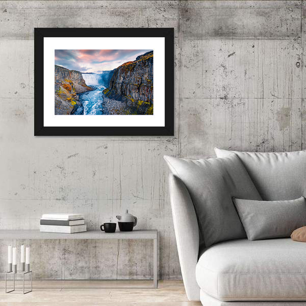 Dettifoss Waterfall Wall Art in a room, landscape