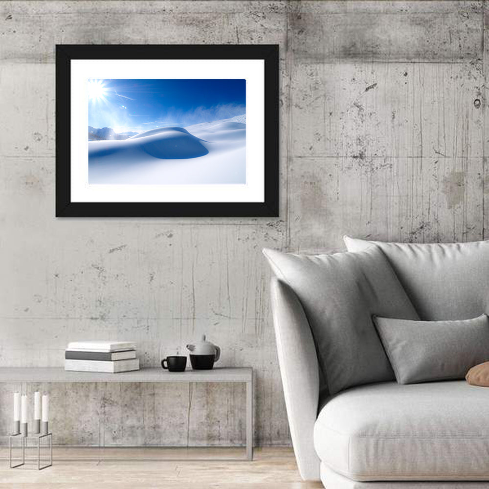 Sunlit Snow Dune Under Blue Sky Wall Art