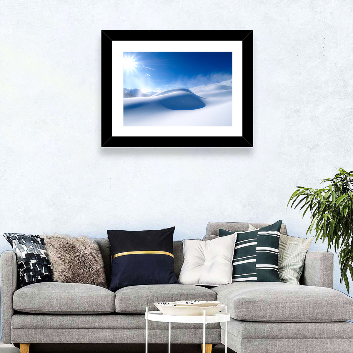 Sunlit Snow Dune Under Blue Sky Wall Art