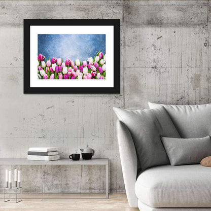 Tulips on Textured Blue Wall Art