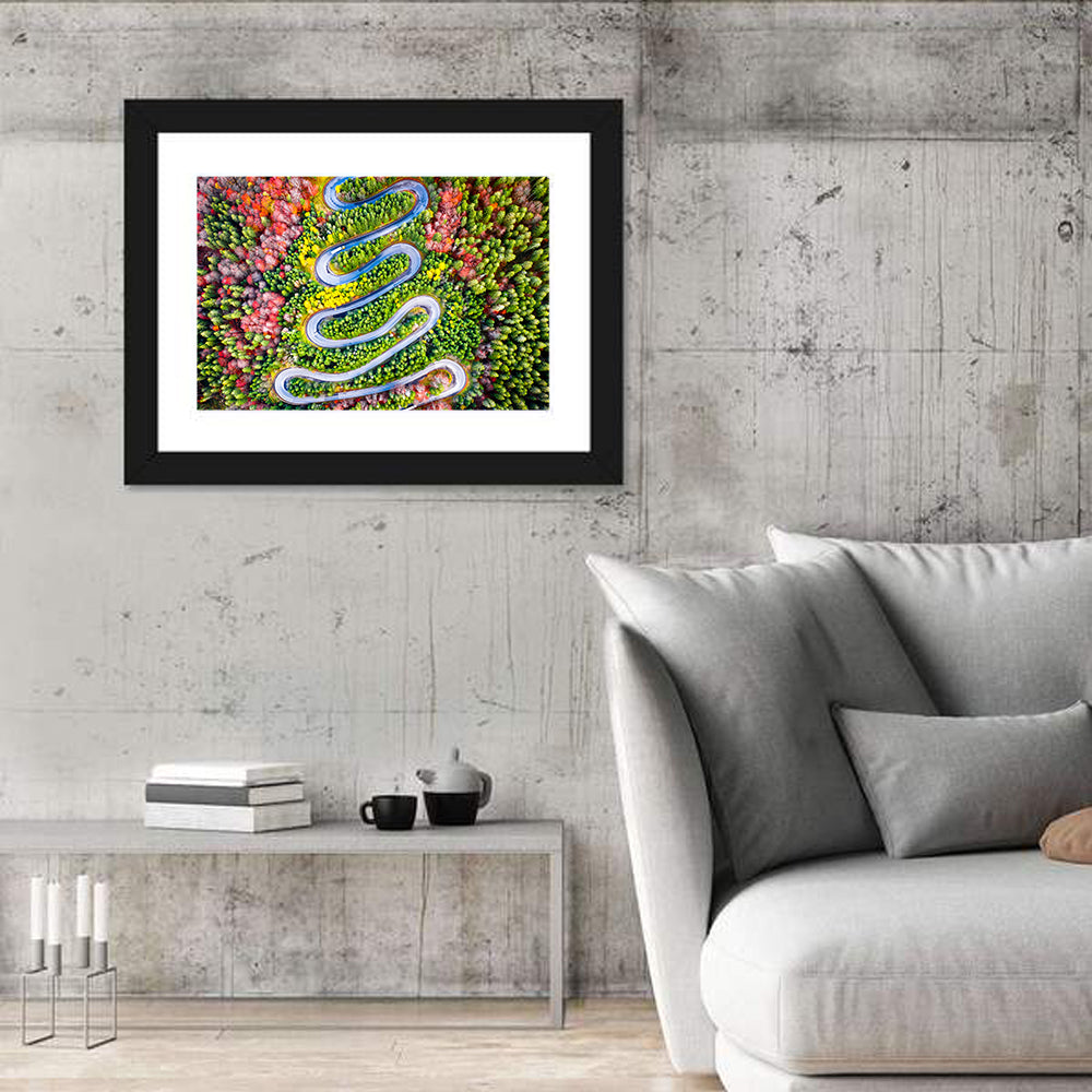 Cheia Autumn Winding Road Wall Art in a room, landscape