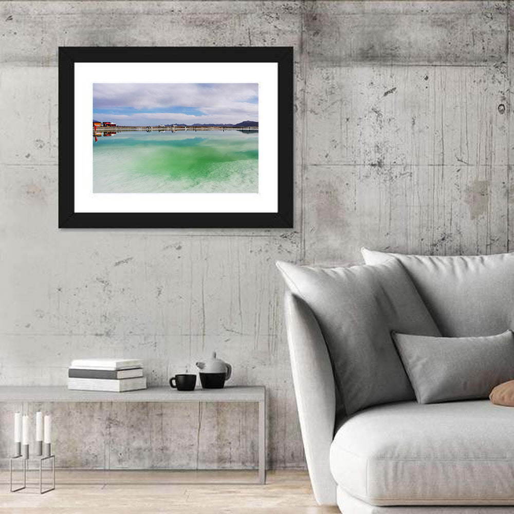 Emerald Salt Lake Wall Art in a room, landscape