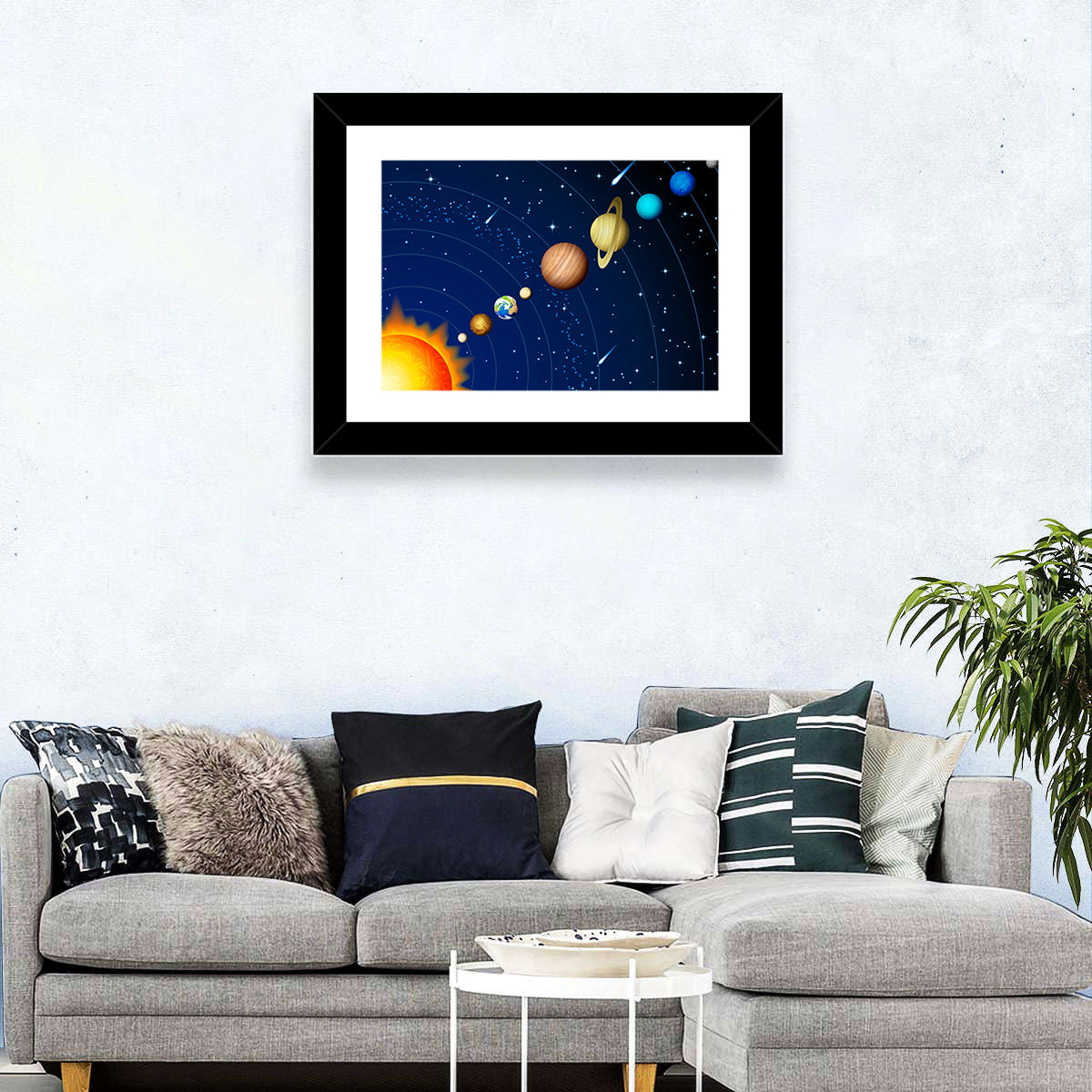 Diagonal Solar System Illustration Wall Art