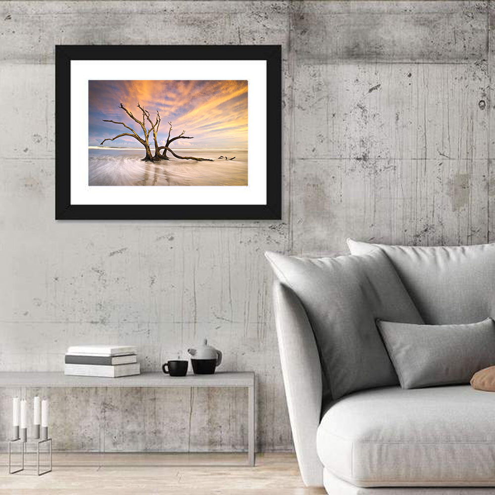 Folly Beach Driftwood Sunset Wall Art