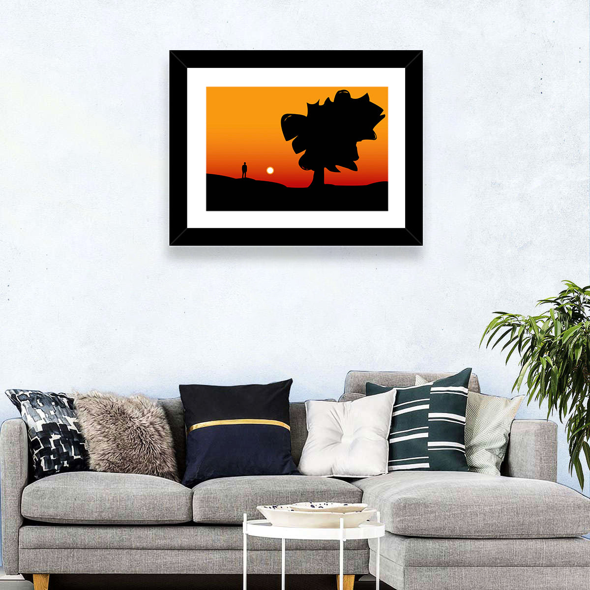 Solitary Sunset Silhouette Wall Art