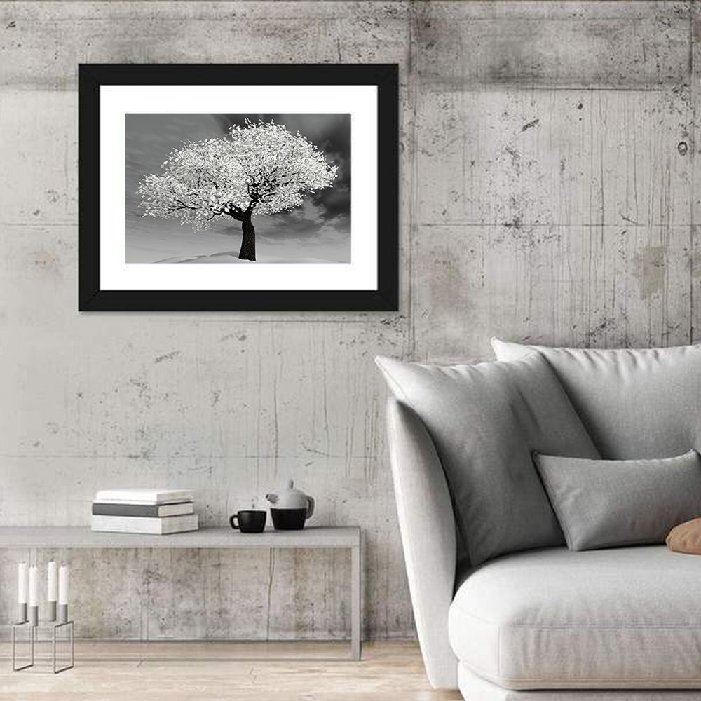Monochrome Cherry Tree in Winter Wall Art
