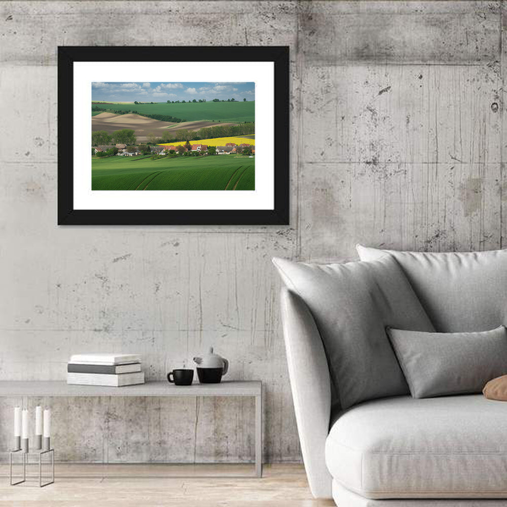 Gentle Moravian Hills Wall Art in a room, landscape