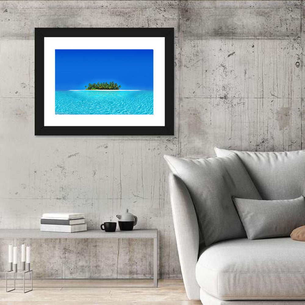 Turquoise Atoll Sandbar with Palm Trees Wall Art