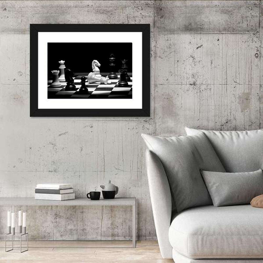 Fallen White King Chess Scene Wall Art