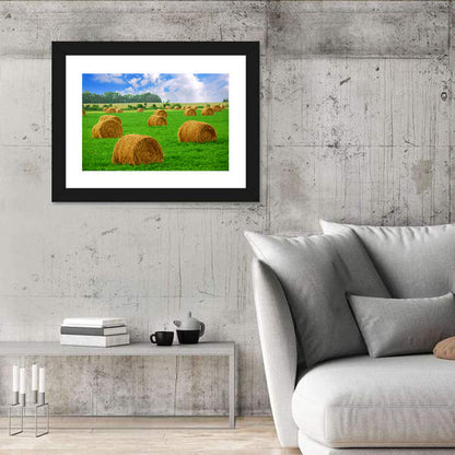 Golden Hay Bales in Green Field Wall Art