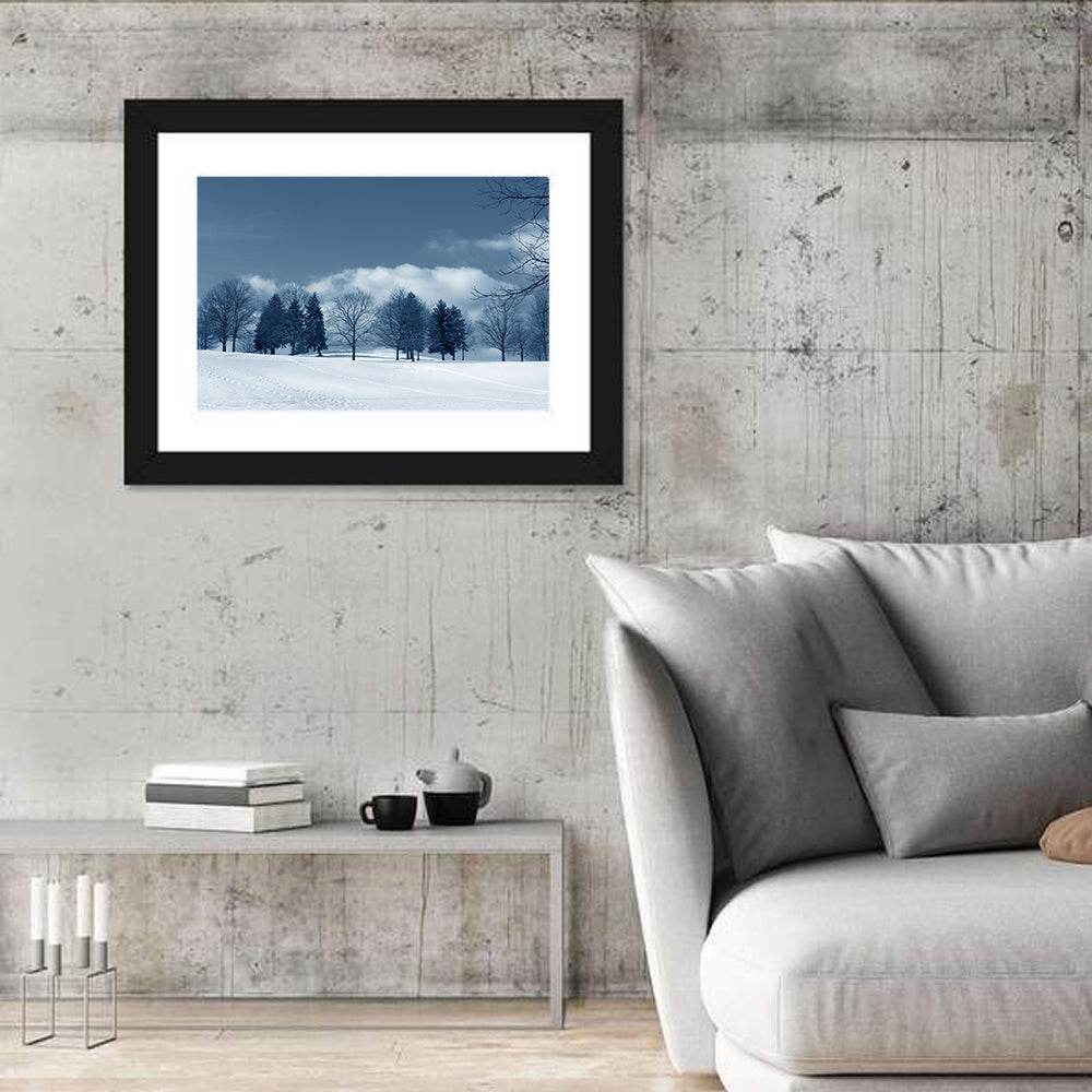 Snowy Field with Tracks Wall Art in a room, landscape