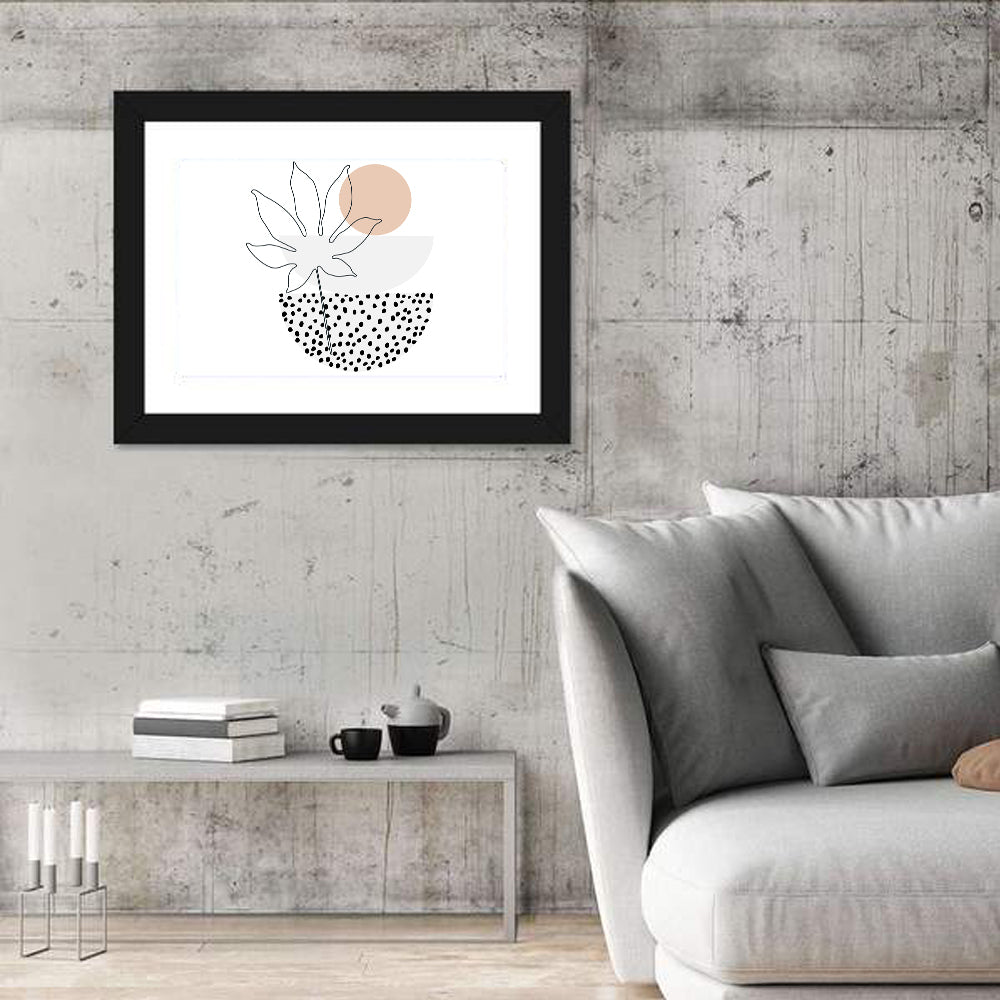 Palm Leaf with Peach Bowls Wall Art in a room, landscape
