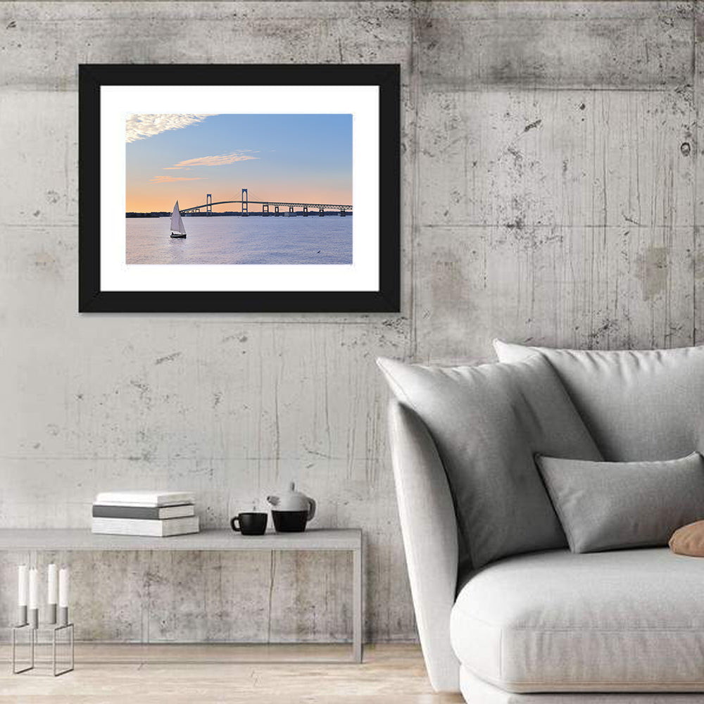 Newport Bridge at Sunset Wall Art in a room, landscape
