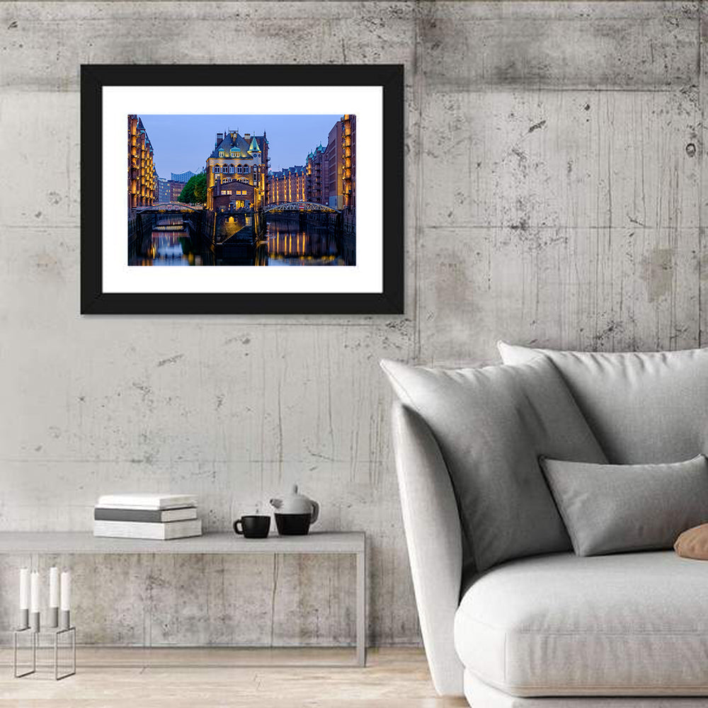 Wasserschloss Blue Hour Reflections Wall Art in a room, landscape