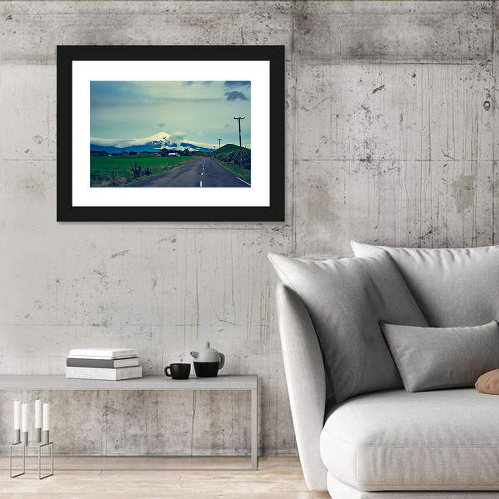 Empty Road to Mount Taranaki Wall Art in a room, landscape