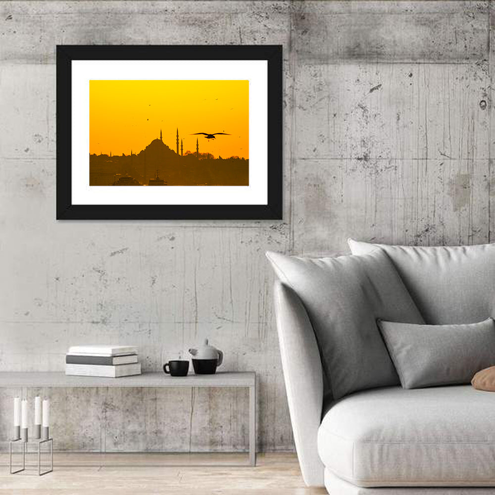 Süleymaniye Mosque Golden Hour Silhouette Wall Art in a room, landscape