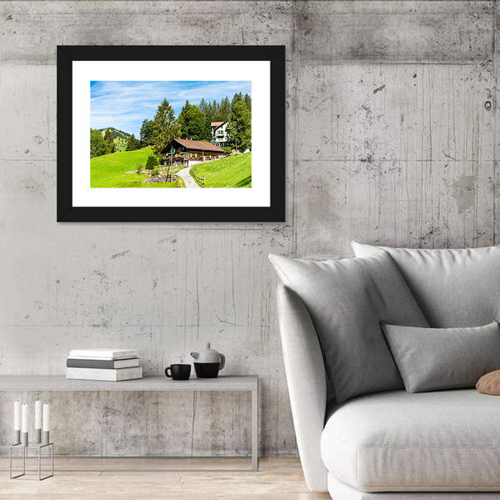 Wengen Alpine Chalet Path Wall Art in a room, landscape