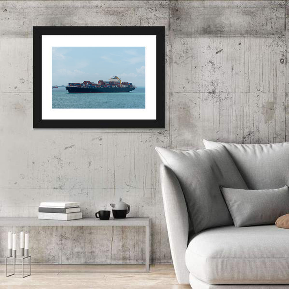 Harbor Container Ship at Sea Wall Art in a room, landscape