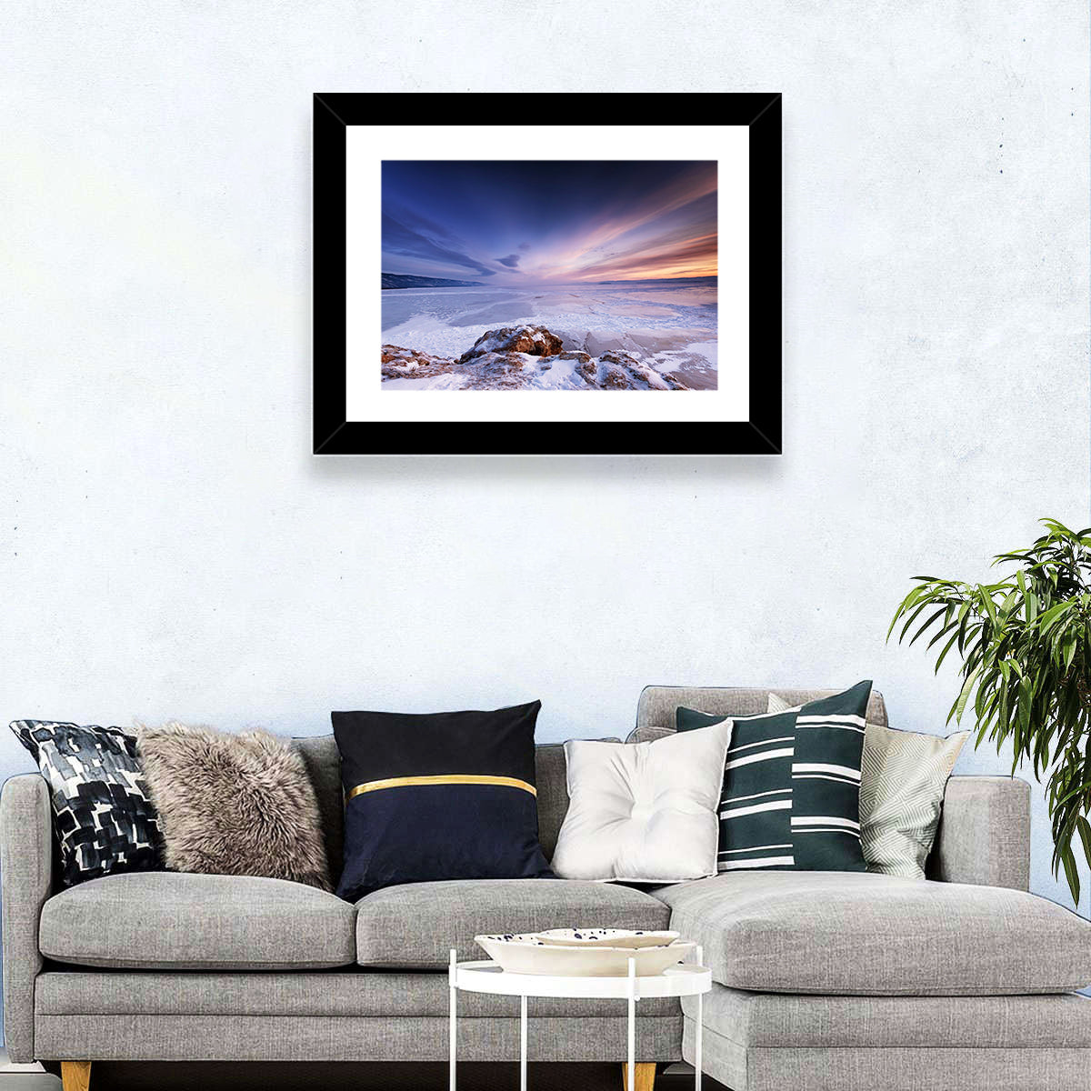 Frozen Lake Ice and Sunset Sky Wall Art