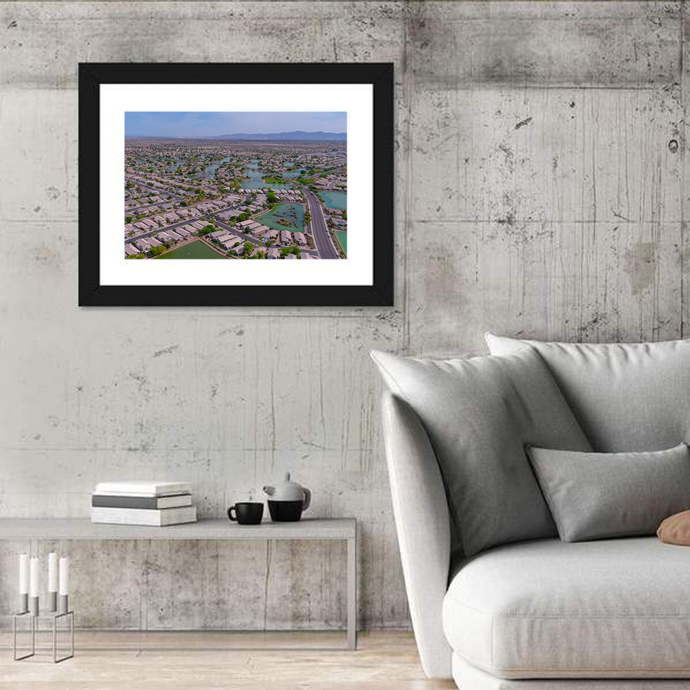 Aerial Desert Suburb with Lakes Wall Art