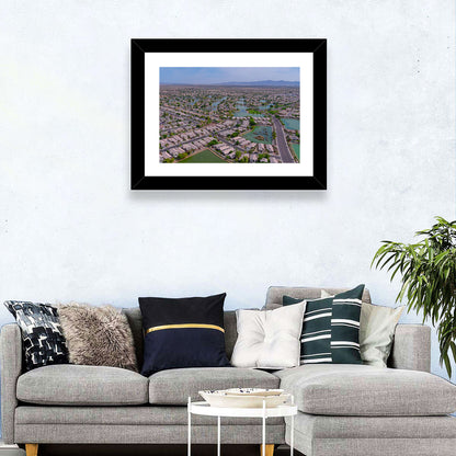 Aerial Desert Suburb with Lakes Wall Art